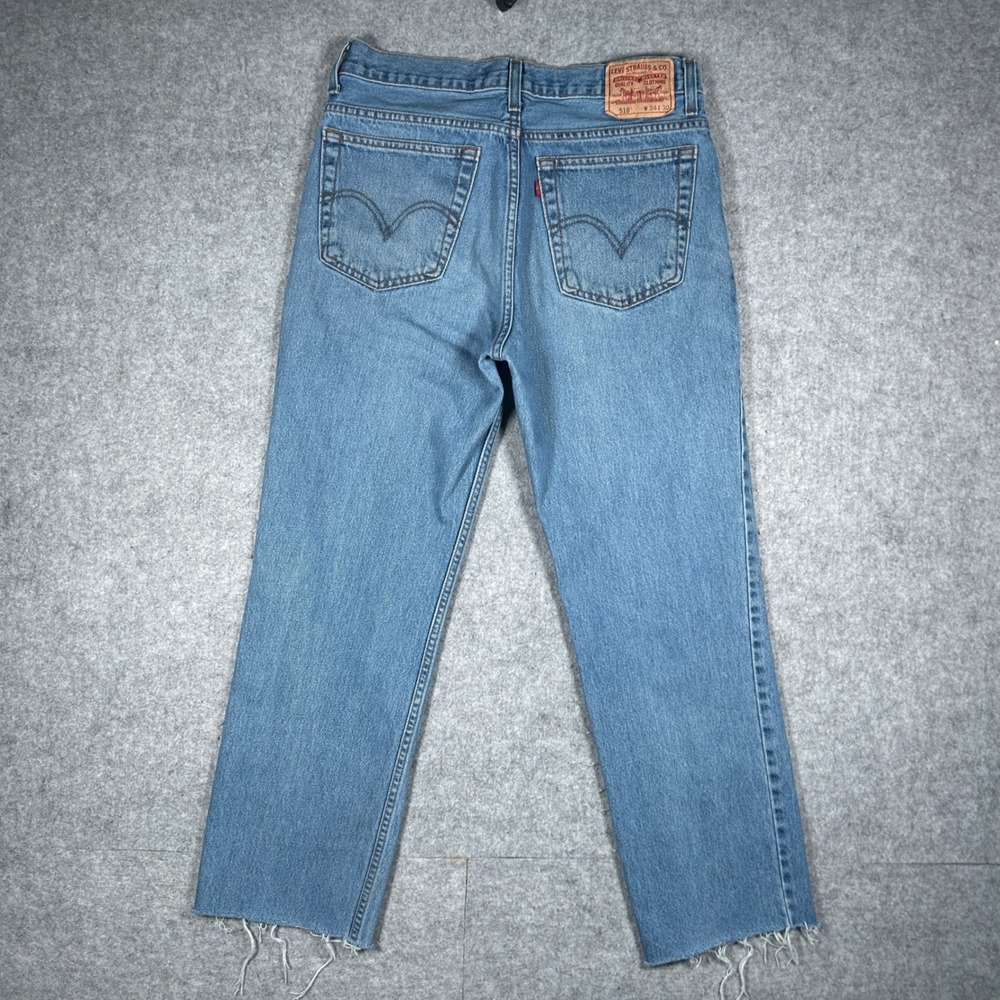 Levi's 516 Denim Jeans Mens 34x30 Blue Slim Fit Straight Leg Raw Hem - Picture 14 of 16